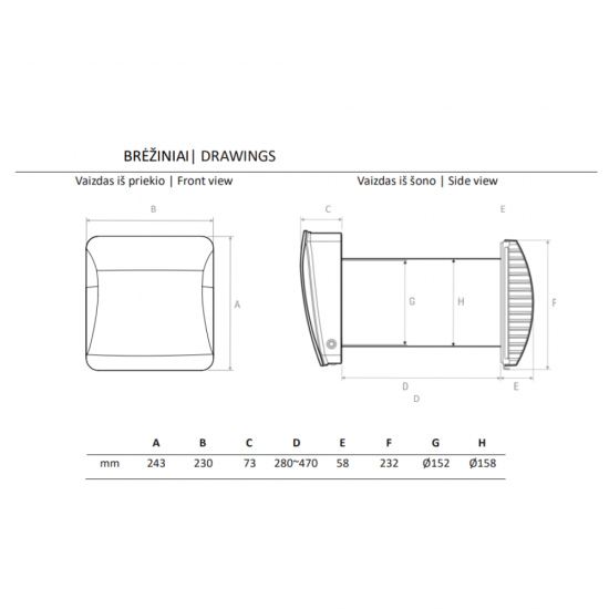 Mini rekuperatorius Brofer RUCTS BASIC 160