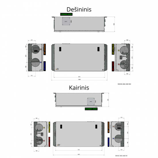 Rotacinis rekuperatorius ENSY WAVE AHU-300H su Wi-Fi ir Bluetooth valdikliu
