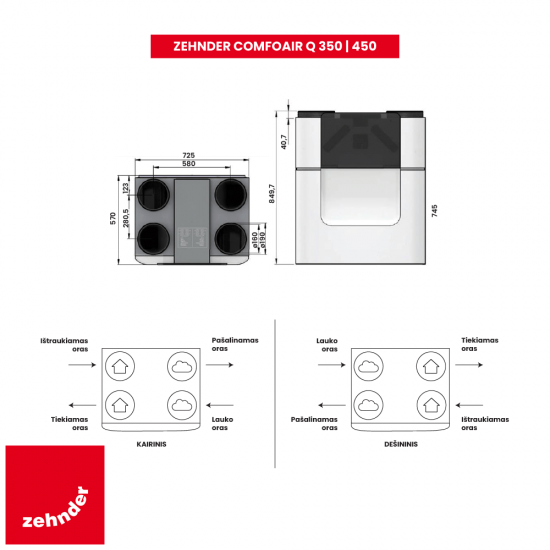 Plokštelinis entalpinis rekuperatorius Zehnder ComfoAir Q350 ERV TR